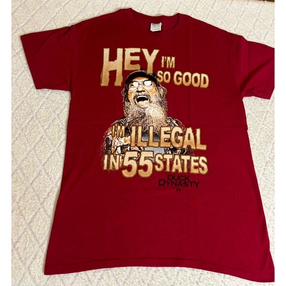Duck Dynasty 2013 Si Robertson I’m Illegal In 55 States Red Shirt Men’s Size M - Picture 2 of 11